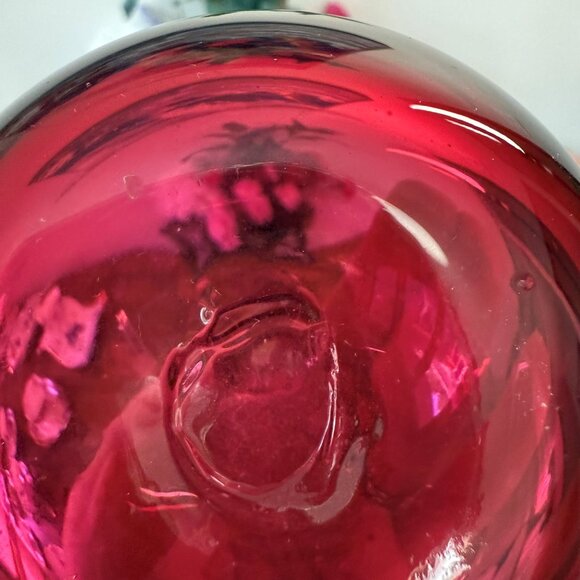 Vintage Handblown Cranberry Glass Vase Long Neck Round Base Art Glass Decor - Picture 6 of 6